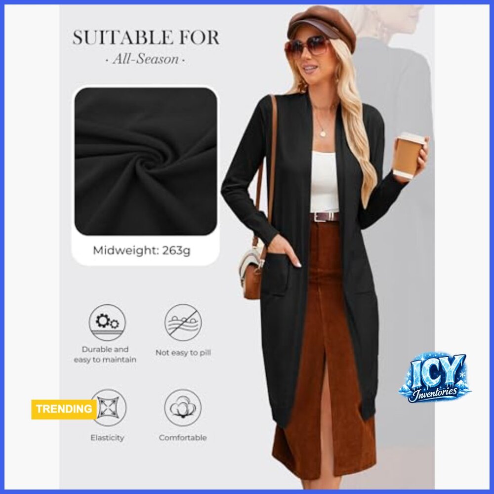 Essential Solid Open Front Maxi Long Knitted Card… - image 4